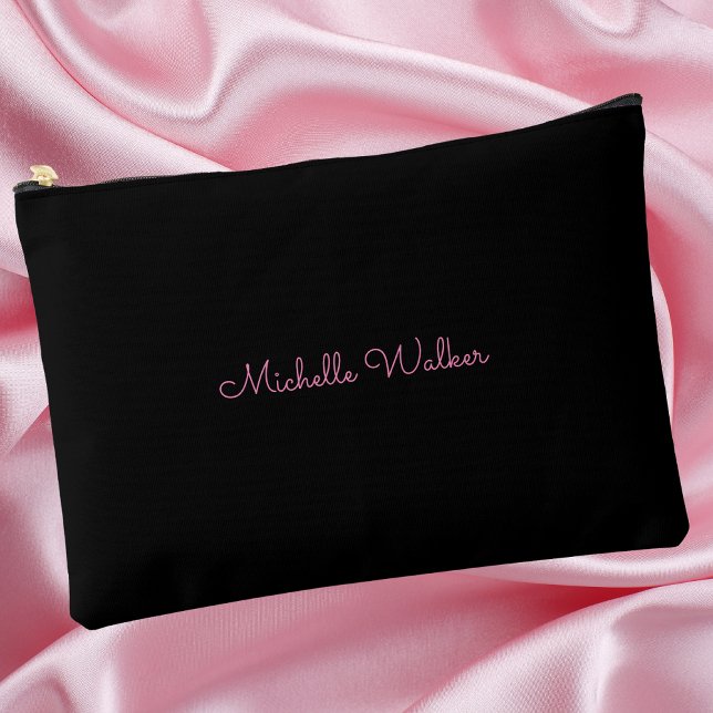 Stylish Pink & Black Script Typography For Her Accessory Pouch (Creator Uploaded)
