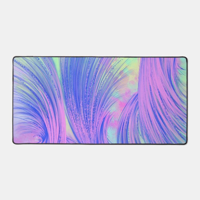 Stylish Pink Blue Abstract Feathers Desk Mat (Front)