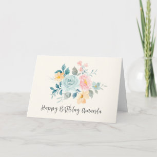 Stylish Pink & Blue Flower Bouquet - Birthday Card