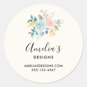 Stylish Pink & Blue Flower Bouquet Business Classic Round Sticker