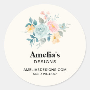 Stylish Pink & Blue Flower Bouquet Business Classic Round Sticker