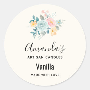 Stylish Pink & Blue Flower Bouquet Candle Biz Classic Round Sticker