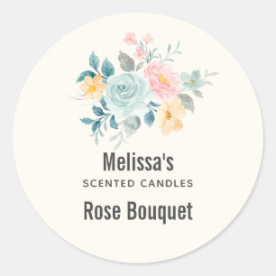 Stylish Pink & Blue Flower Bouquet Candle Biz Classic Round Sticker