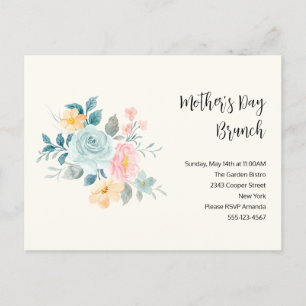 Stylish Pink & Blue Flowers - Mother's Day Brunch Invitation Postcard