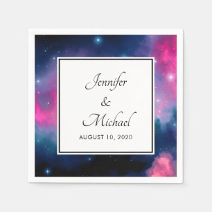 Stylish Pink & Blue Galaxy Stars Abstract Wedding Napkin