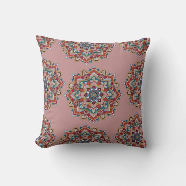 Stylish Pink Boho Mandala Painting Pattern Yoga Cushion (Front)