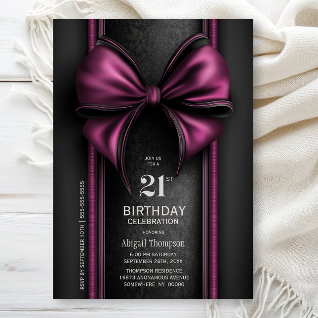 Stylish Pink Bow 21st Birthday Party Invitation (Creator Uploaded)
