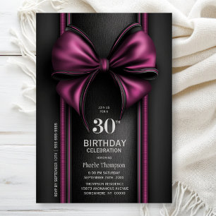 Stylish Pink Bow 30th Birthday Party Invitation