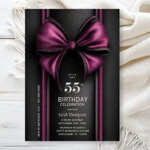 Stylish Pink Bow 55th Birthday Party Invitation