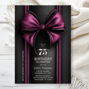 Stylish Pink Bow 75th Birthday Party Invitation