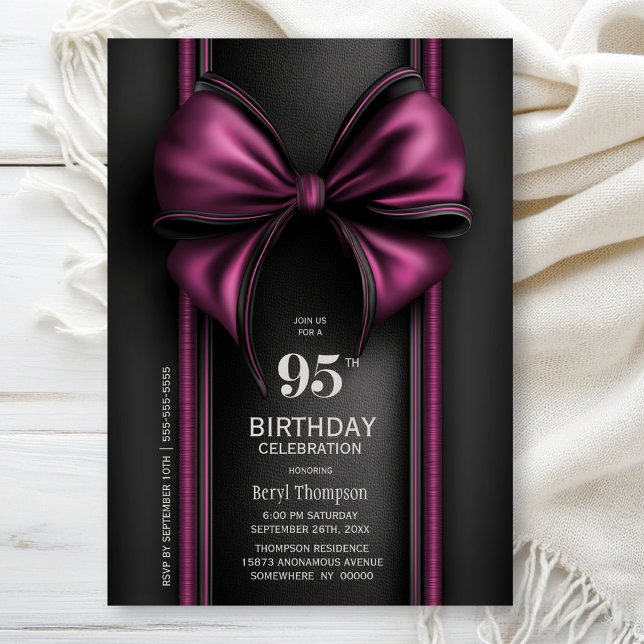 Stylish Pink Bow 95th Birthday Party Invitation (Creator Uploaded)