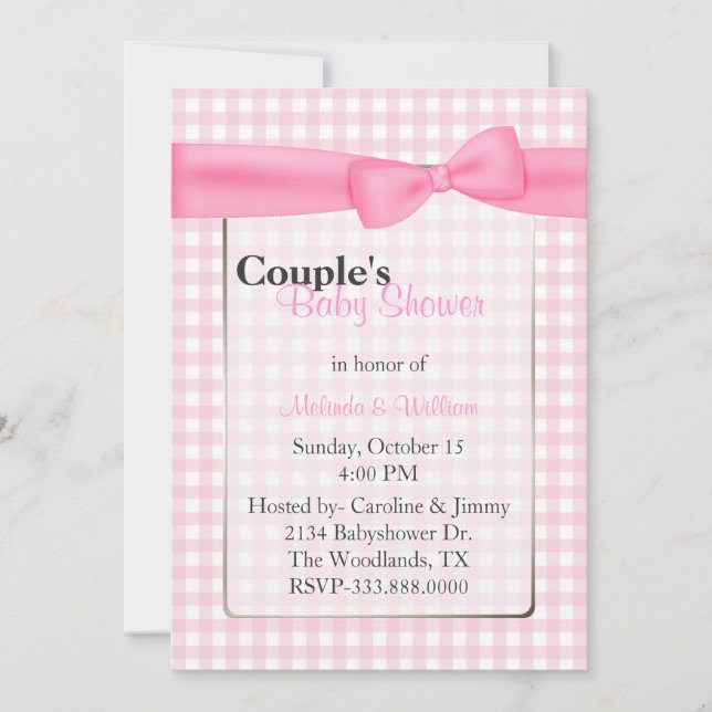 Stylish Pink Chequered Couple's Baby Shower Invitation (Front)