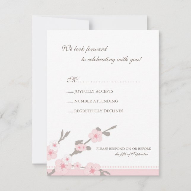 Stylish Pink Cherry Blossoms RSVP Response Card (Front)