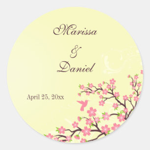 Stylish pink cherry blossoms wedding stickers