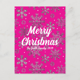 Stylish Pink Christmas Card w/ Elegant Snowflakes