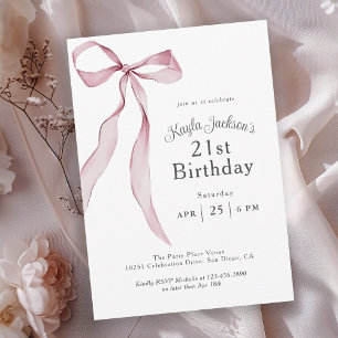 Stylish Pink Coquette Bow 21st Birthday Party Invitation