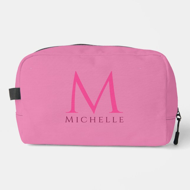 Stylish Pink Custom Handwritten Name Monogram Dopp Kit (Front)