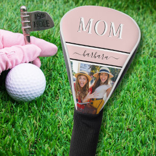 Stylish Pink Custom MOM Name Photo Golf Head Cover
