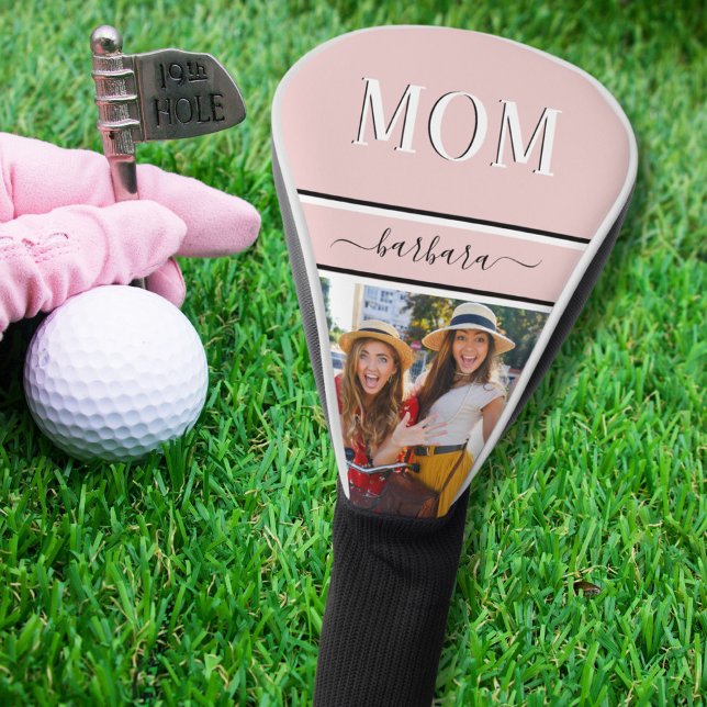 Stylish Pink Custom MOM Name Photo Golf Head Cover (Creator Uploaded)