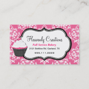 Stylish Pink Damask Bakery Business Card