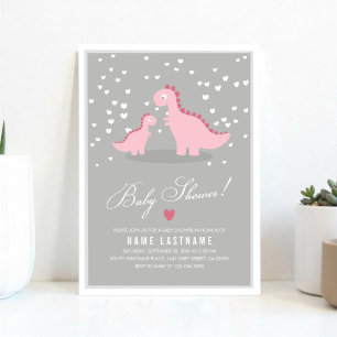 Stylish Pink Dino Girl Baby Shower Invite