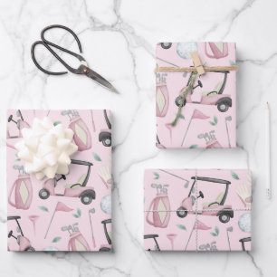 Stylish Pink Feminine Golf Design  Wrapping Paper Sheet