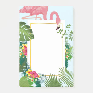 Stylish Pink Flamingo and Tropical Leaves Post-it Notes