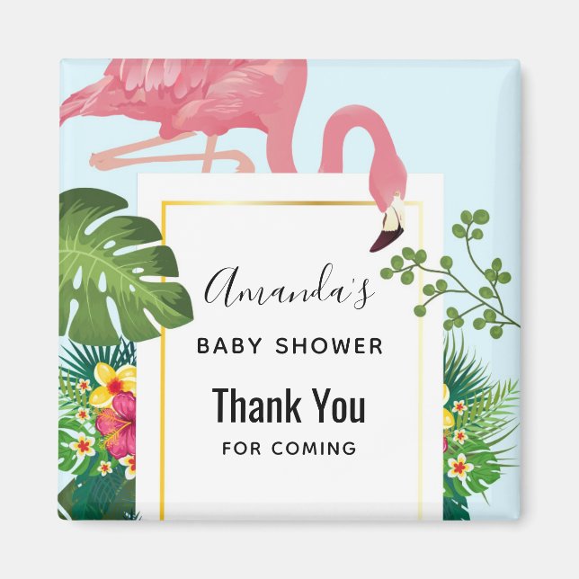  Stylish Pink Flamingo and Tropical Leaves Shower Magnet (Front)