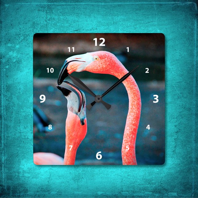 Stylish pink flamingo best friends photo modern square wall clock (Creator Uploaded)