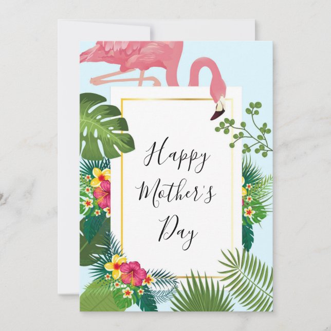 Stylish Pink Flamingo Tropical Mother's Day Holida Holiday Card (Front)