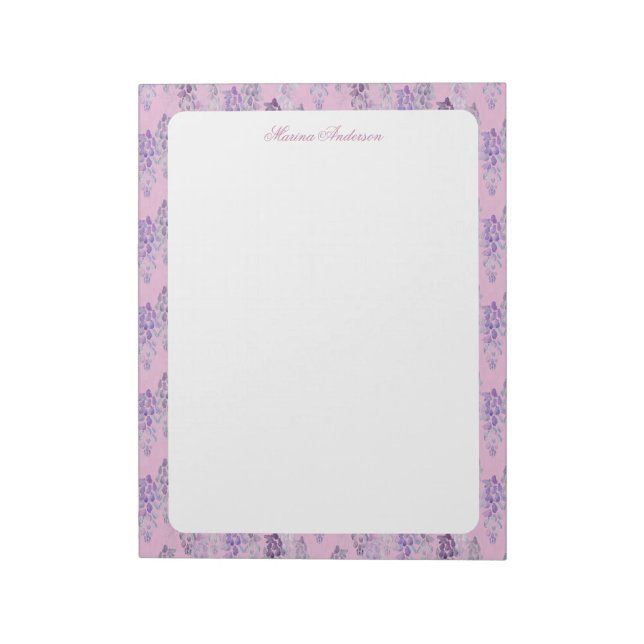 Stylish Pink floral Border Personalised Name Notepad (Rotated)