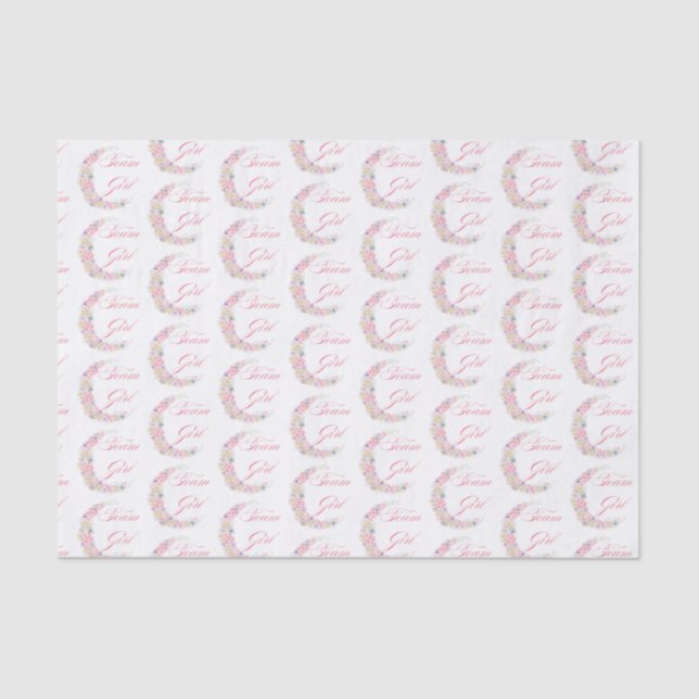 stylish pink floral moon team girl baby shower  tissue paper (Front)