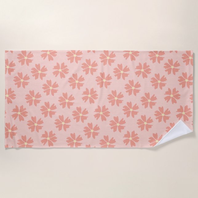 Stylish Pink Floral Pattern Beach Towel (Front)