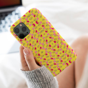 Stylish pink floral print on yellow Case-Mate iPhone case