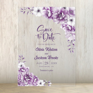 Stylish Pink Floral Wedding Save the Date Acrylic Invitations