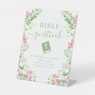 Stylish Pink Flower Wedding Bible Guestbook Sign