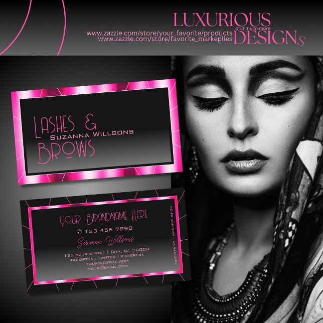 Stylish Pink Frame Black Gradient Glamourous Moder Business Card (Creator Uploaded)