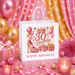 Stylish Pink Glitter Confetti 30th Birthday Gift B Large Gift Bag
