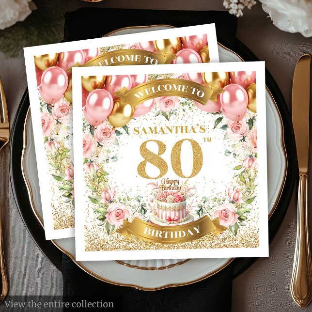 Stylish Pink Gold 80th Birthday Party Napkin Set (Stylish Pink Gold 80th Birthday Party Napkin Set)