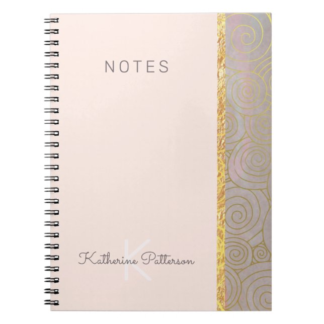 Stylish Pink Gold Abstract Initial Spiral Notebook (Front)