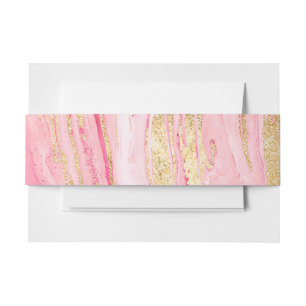 Stylish Pink Gold Abstract Marble Liquid Paint Invitation Belly Band