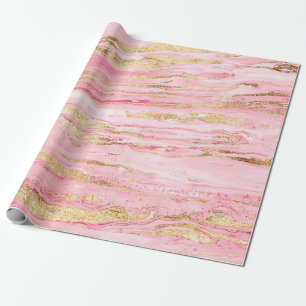 Stylish Pink & Gold Abstract Marbleised Paint Wrapping Paper