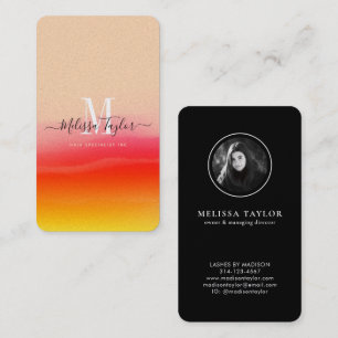 Stylish Pink Gold Abstract Monogrammed Holographic Business Card