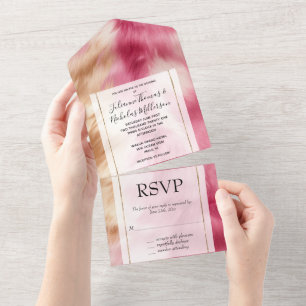 Stylish Pink Gold White Animal Wedding All In One Invitation