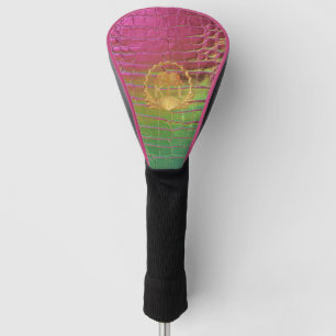 Stylish Pink Green Iridescent Croc Monogram  Golf Head Cover