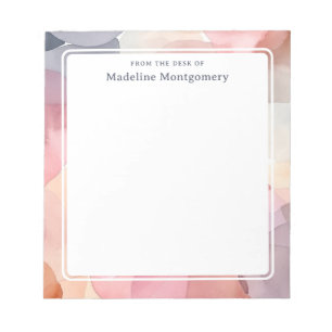 Stylish Pink Grey Name Retro 60's Watercolor Notepad
