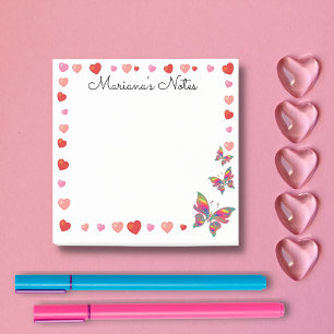 stylish pink hearts and butterflies personalise post-it notes