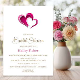 Stylish Pink Hearts Bridal Shower Invitation