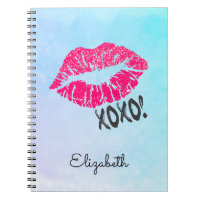 Stylish Pink Kissy Lips with xoxo! Blue Watercolor