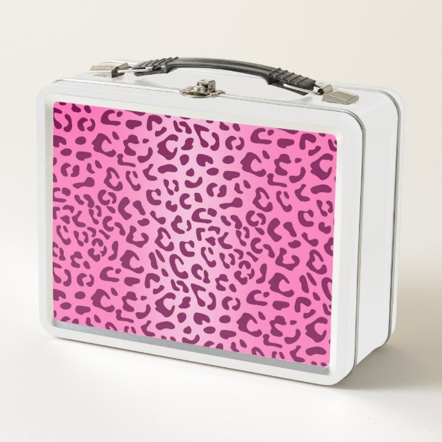 Stylish Pink Leopard Print Metal Lunch Box (Front)